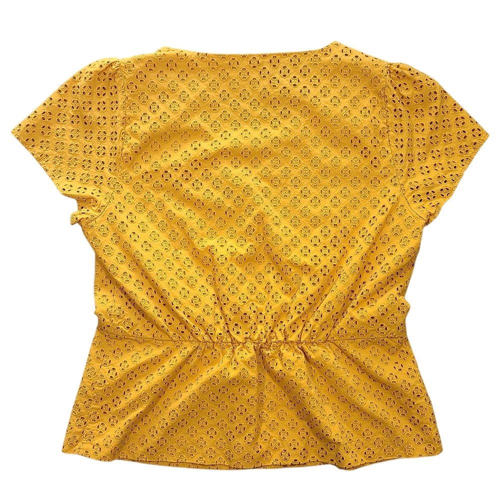 J.Crew Yellow Eyelet Peplum Top Button Front Cotton Blouse Sz 10 Summer - Picture 3 of 12